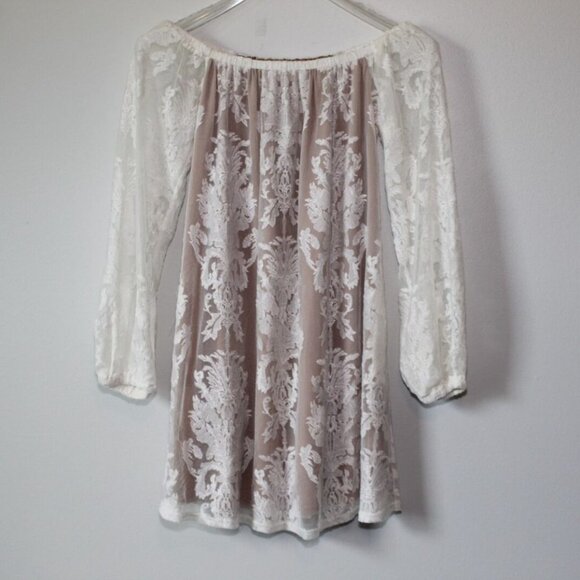 For Love & Lemons Lace Off the Shoulder Mini Dress San Marcos White Small H13721 - Picture 2 of 10